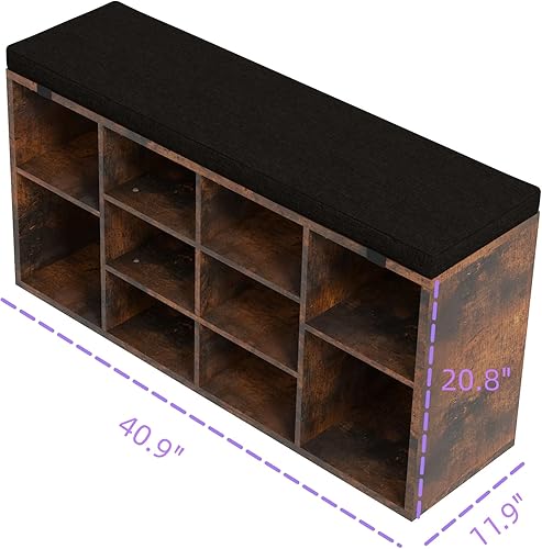 Miniatura 2 de Gyabnw Estante de entrada, almacenamiento con 5 compartimentos, banco con almohadilla de espuma, organizador de zapatos para sala de estar,