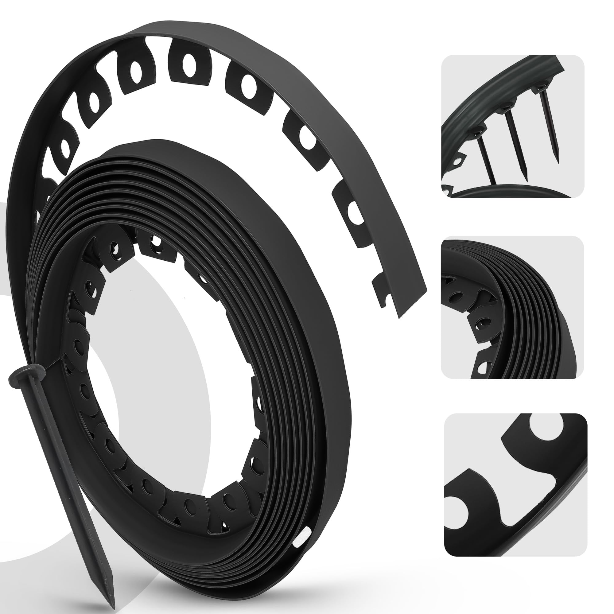 Instalguru Borde Césped Jardín 50 m 50 mm Delimitador Flexible Palisada 100x Estacas Anclaje Suelo Clavos Fijación 18 cm Negro Separador Macizo Sendero