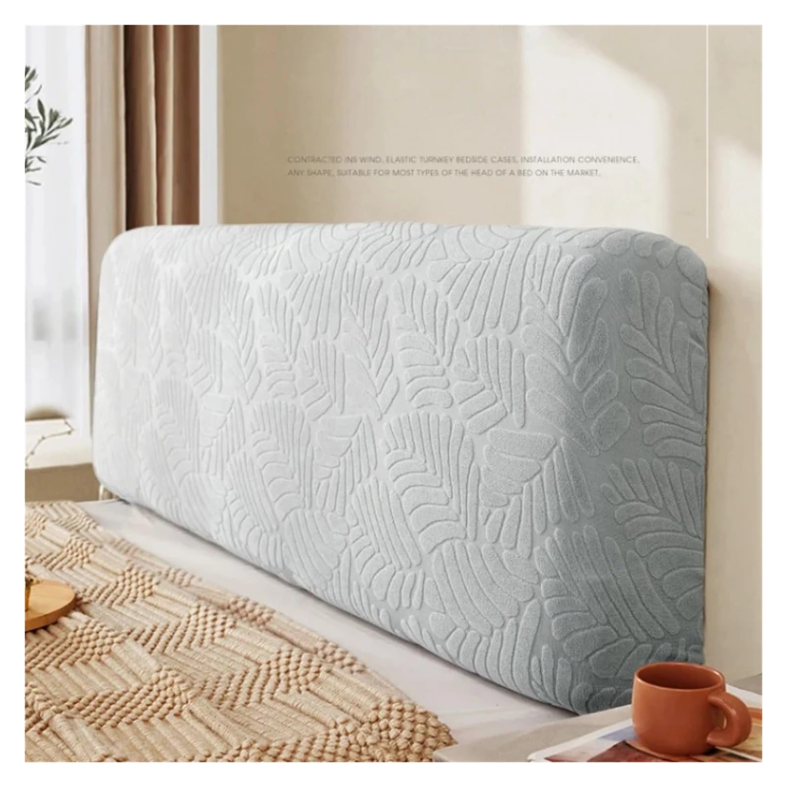 WNBFTTK Copri Testiera Letto Copritestata letto con foglie jacquard elastica spessa posteriore for camera da di casa e hotel(A dark green,200cm)