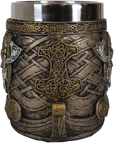 Miniatura 5 de Ebros Gift Mitología nórdica Viking God Thor Odinson Mjolnir Martillo con barco de dragón Longship Taza de café de resina de 13 oz taza de bebida