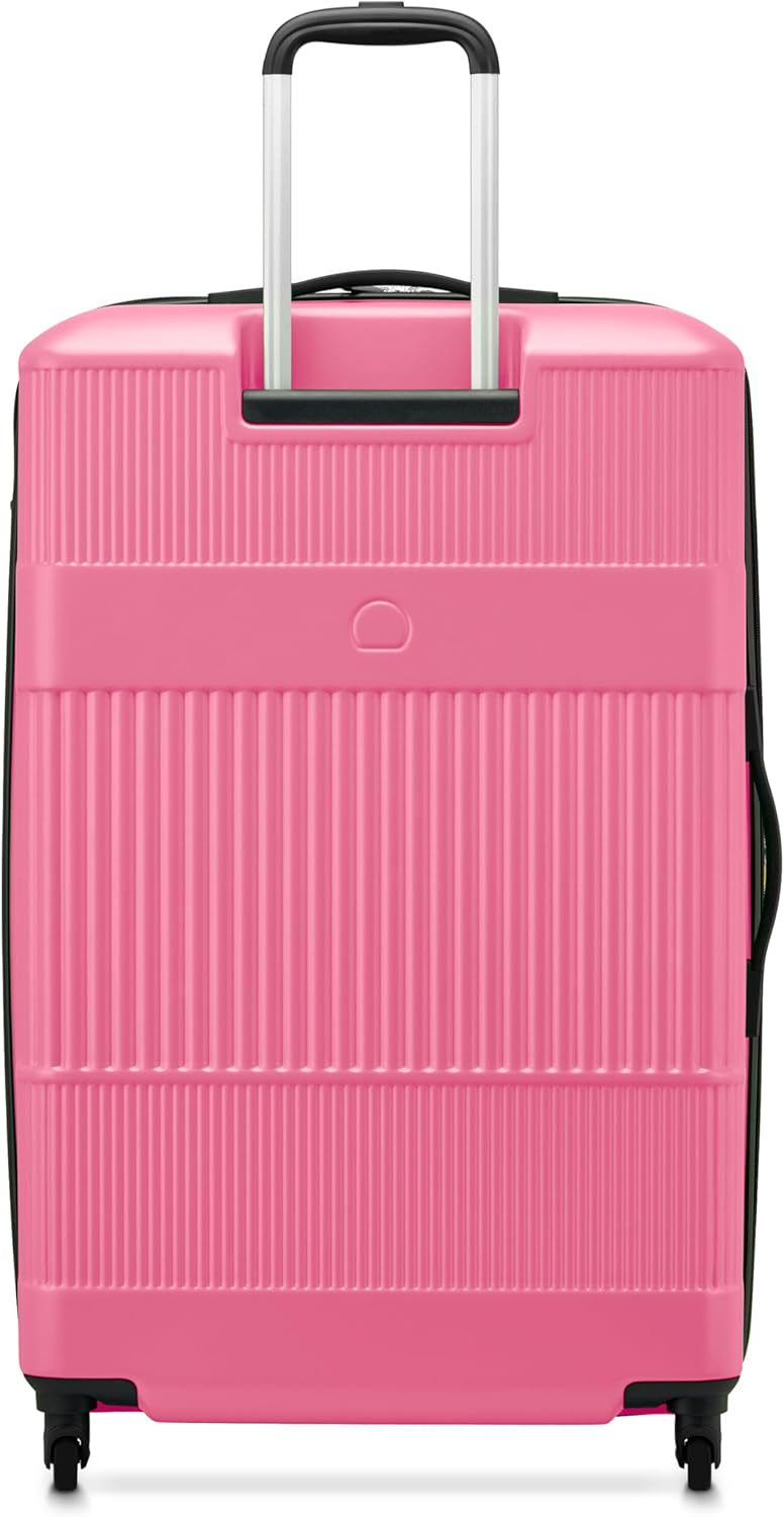 United Colors of Benetton Ribbed Hardside Expandable Luggage with Spinner Wheels, Light Pink, Checked-Large 29 Inch