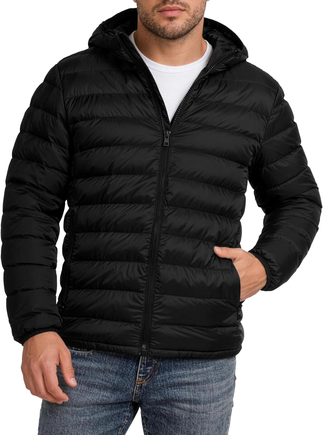 Wantdo Men's Lightweight Winter Jackets Warm Puffer Jacket Quilted Winter Coat with Hood