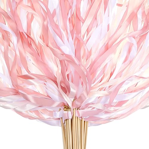 Chalyna 100 unidades de cinta de encaje para boda, cintas coloridas, serpentinas de fiesta con campanas, varitas de seda para bodas, fiestas, color