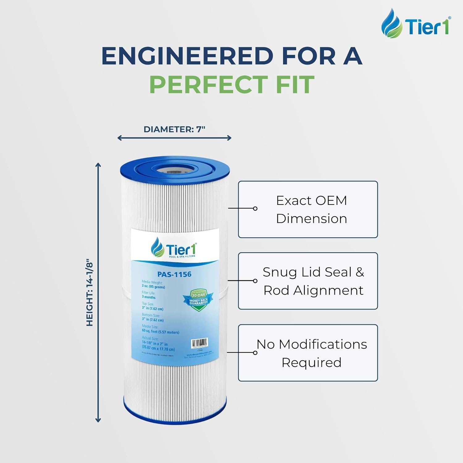 Tier1 Replacement for Pentair Pool Filter Cartridge CCP240 – 4 Pack | Compatible with 160310, Unicel C-7469, Pleatco PCC60, Filbur FC-1975 | 14-1/8" x 7" | Trilobal Fabric | Washable Cartridge