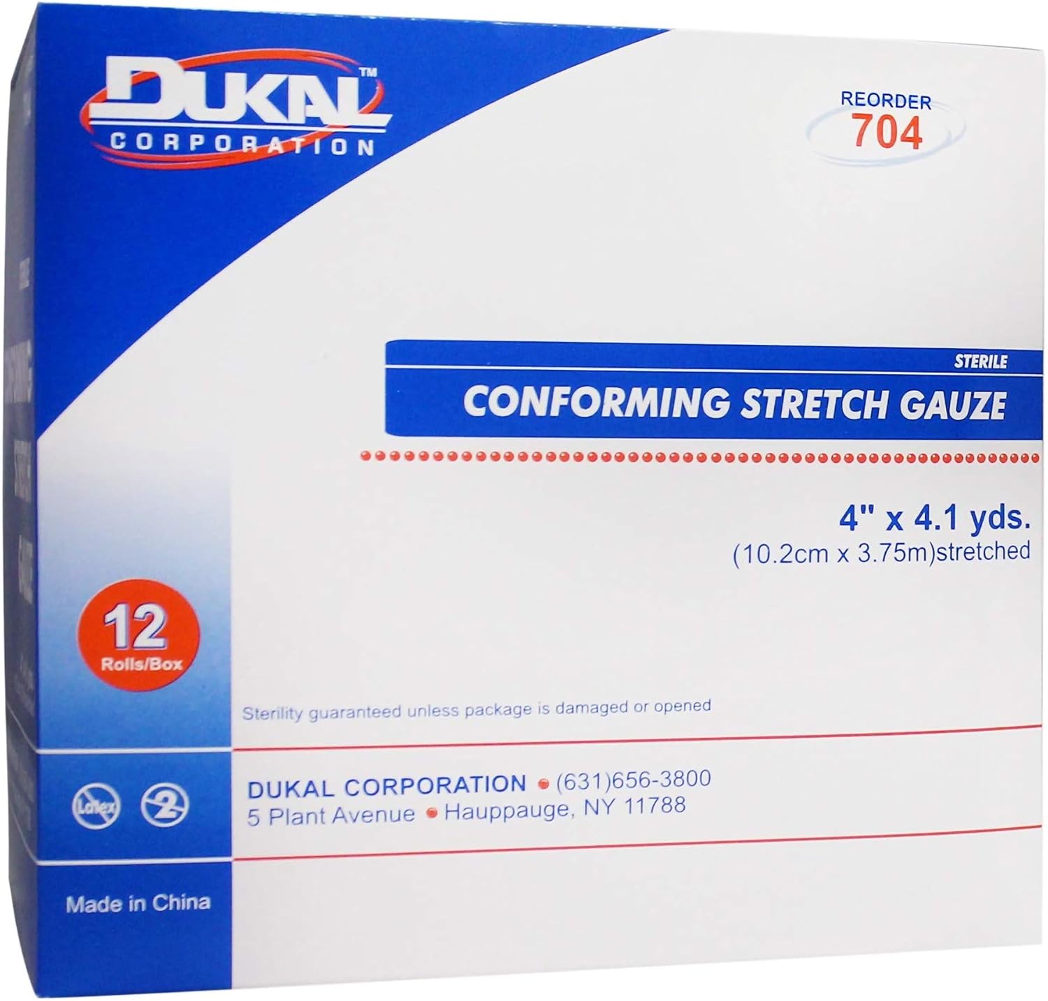 Dukal 704-BX Sterile Conforming Stretch Gauze, 4" x 4.1yds (Box of 12)