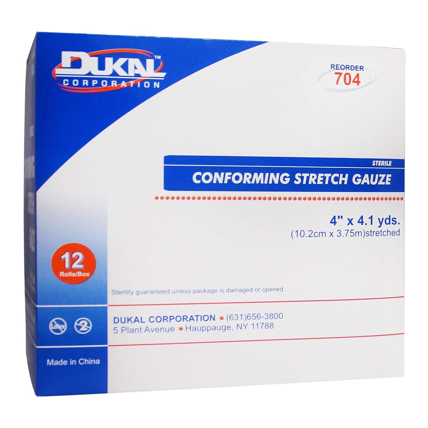 Dukal Conforming Stretch Gauze, Sterile, 4" W x 4.1 yd. L, White (12 Bags of 8) (Pack of 96)