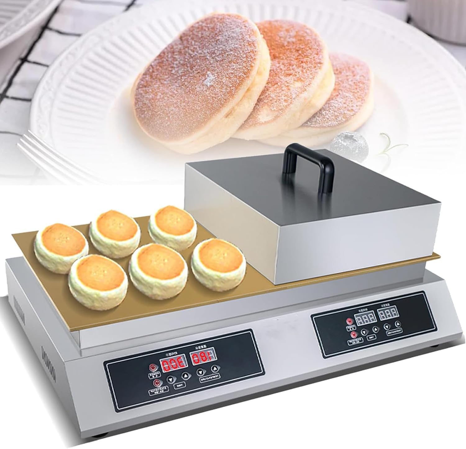 Electric Souffle Machine, 2600W Dorayaki machine, Pancake Maker Souffle Maker with 6mm Copper Heating Plate and Temperature/Time Control to Make Souffle, Dorayaki, Pancakes