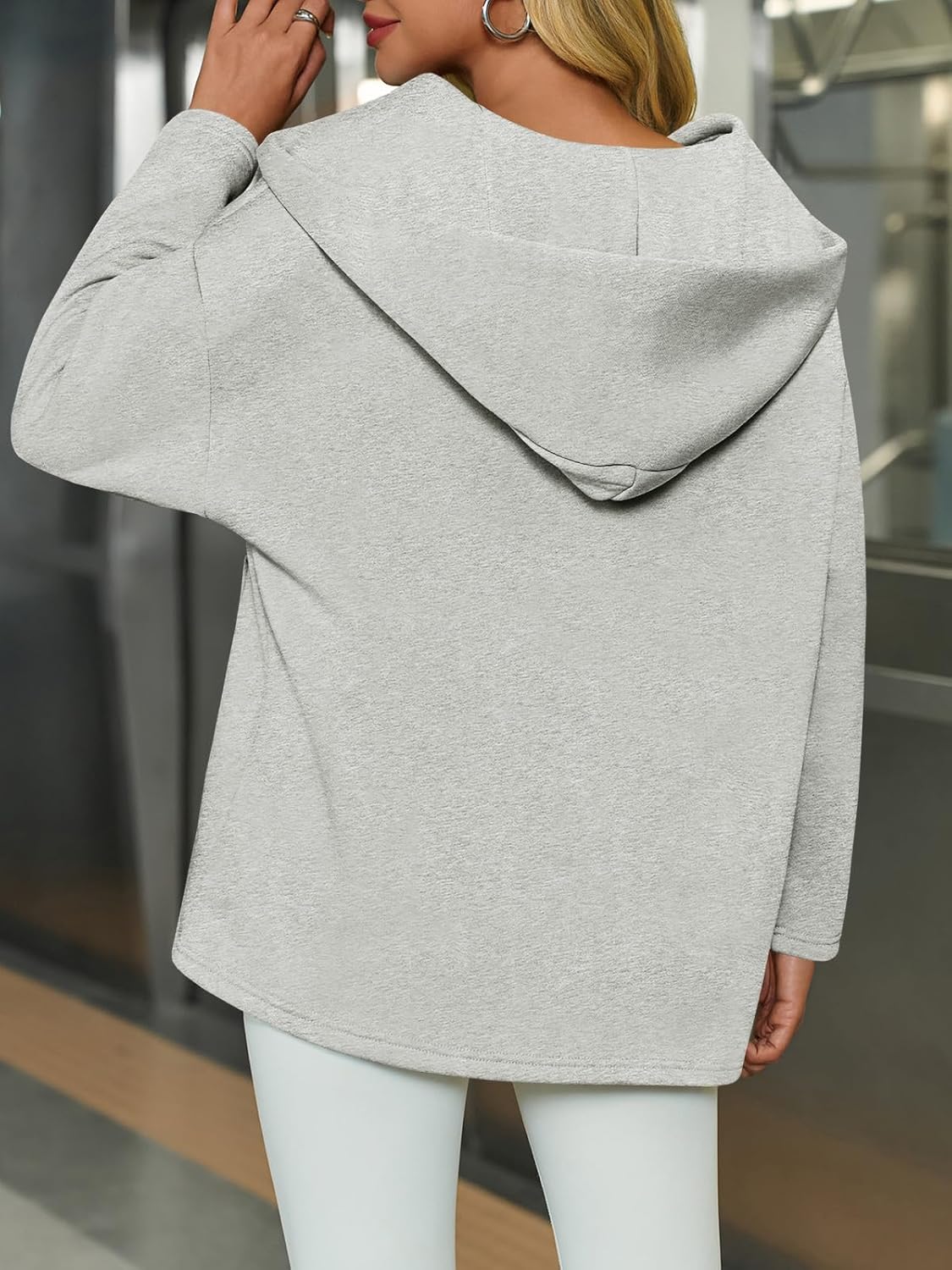 Fisoew Women's Hoodies Oversized Sweatshirts Casual Fleece V Neck Long Sleeve Hooded Loose Fall Winter Pullover Tops - Image 3