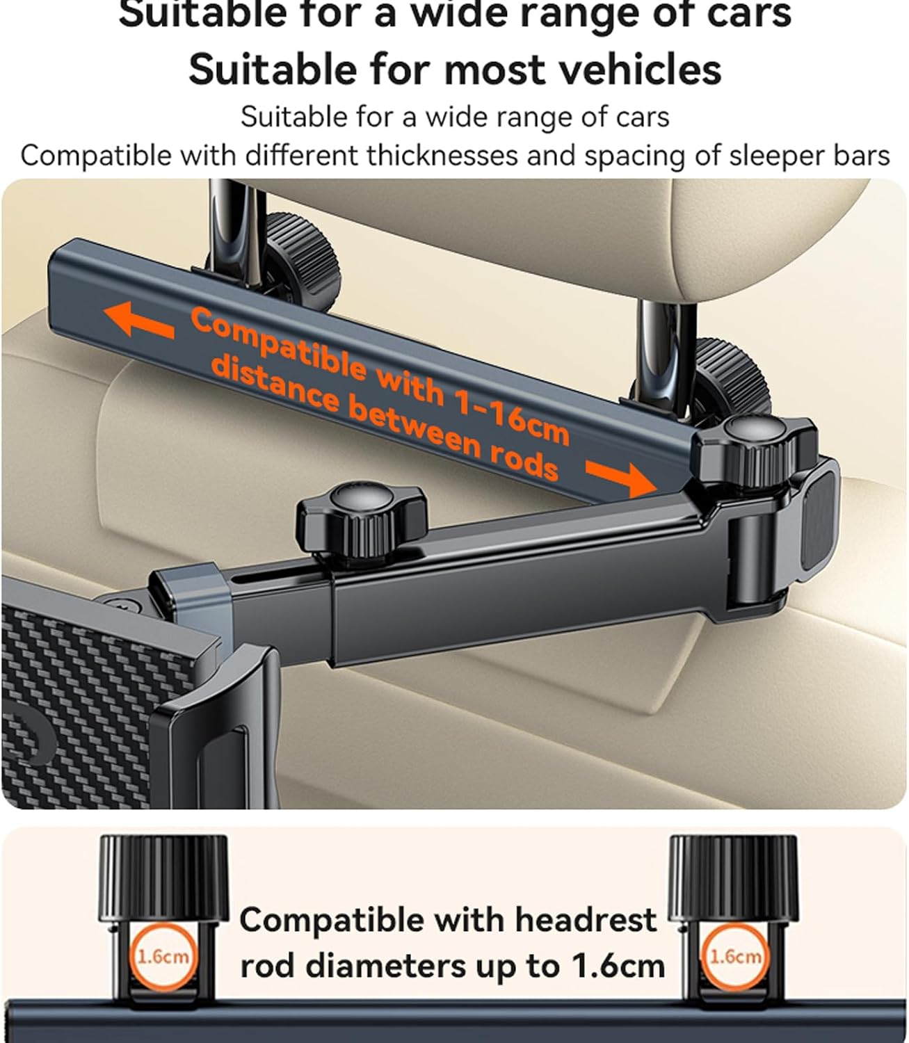 Adjustable Telescopic Foldable Car Headrest Mount with 360 Rotation Suitable for Tablets & Phones from 4.7 to 13 Inches Stable Mount