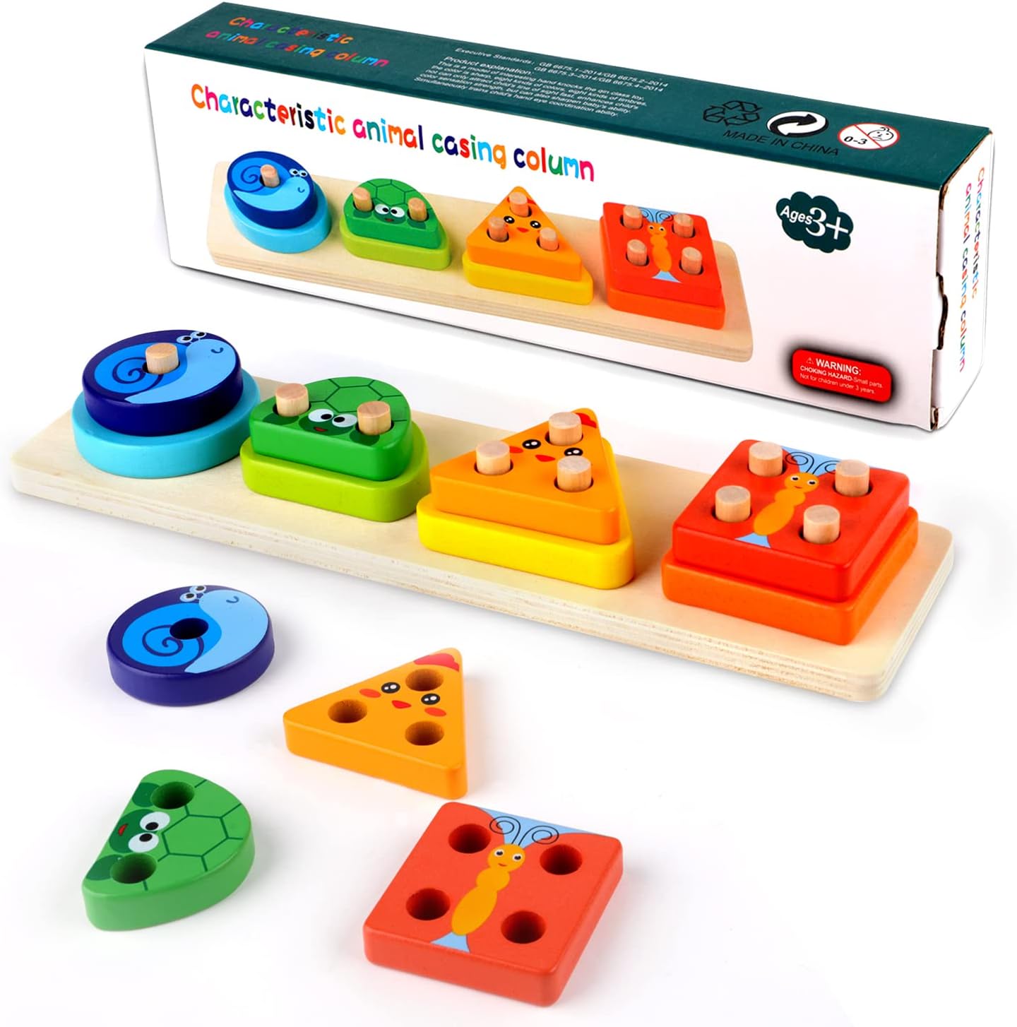 Wooden Sorting Stacking Toys, Montessori Toys for 35 Years Old Boys
