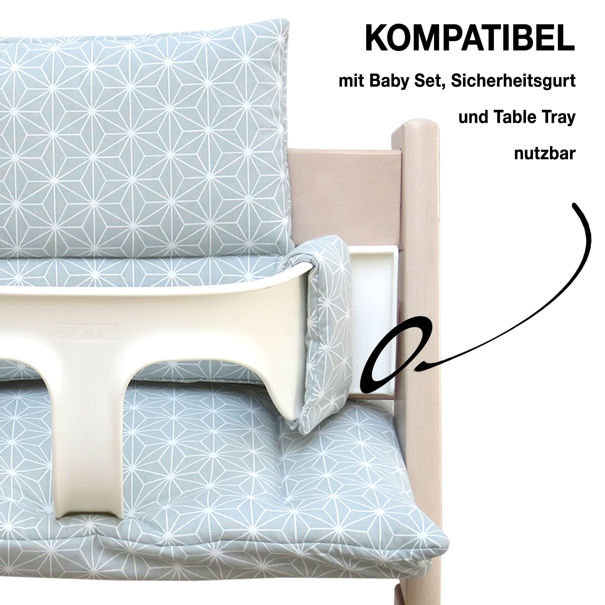 Blausberg Baby – wysokiej jakości zestaw poduszek do siedzenia Tripp Trapp, do wysokich krzeseł Stokke – 2-częściowy nakładka/tapicerka/zmniejszacz siedziska do krzesełka dziecięcego – różne kolory (Happy Star Green)