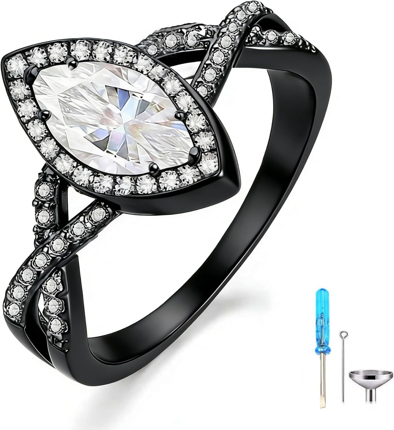 Moissanite Cremation Urn Rings for Ashes for Women 925 Sterling Silver with Black Color Moissanite Urn Keepsake Ring Memorial Cremation Jewelry Hold Loved Ones Ashes Free Engraved