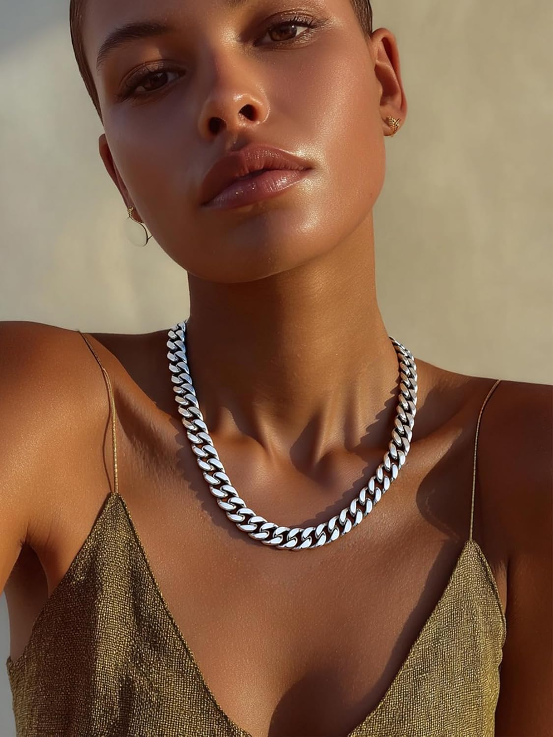 ChainsPro Chunky Cuban Link Chain Necklace for Women,Stainless Steel Silver/Gold Plated Thick Choker, 5/12/14mm Width,18" and 20" Punk Hip Hop Trendy Jewelry Gifts - Image 2