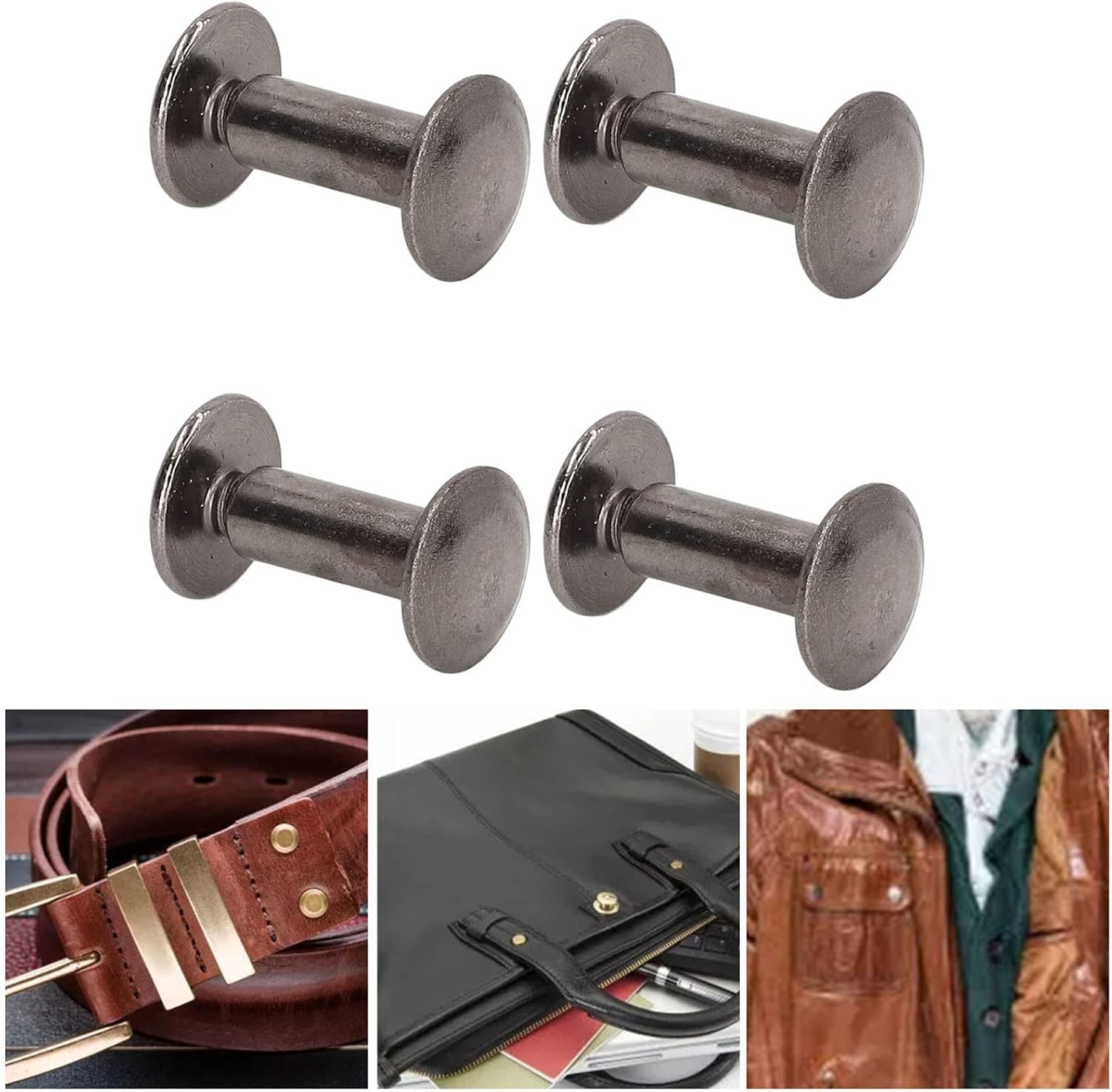 200 Sets Book Binding Screw, Chicago Screws Metal Binding Screws Assorted Kit, Brass Leather Rivet Screws 10x15mm with Round Flat Head for DIY Craft and Journal Repair (Silver Black)