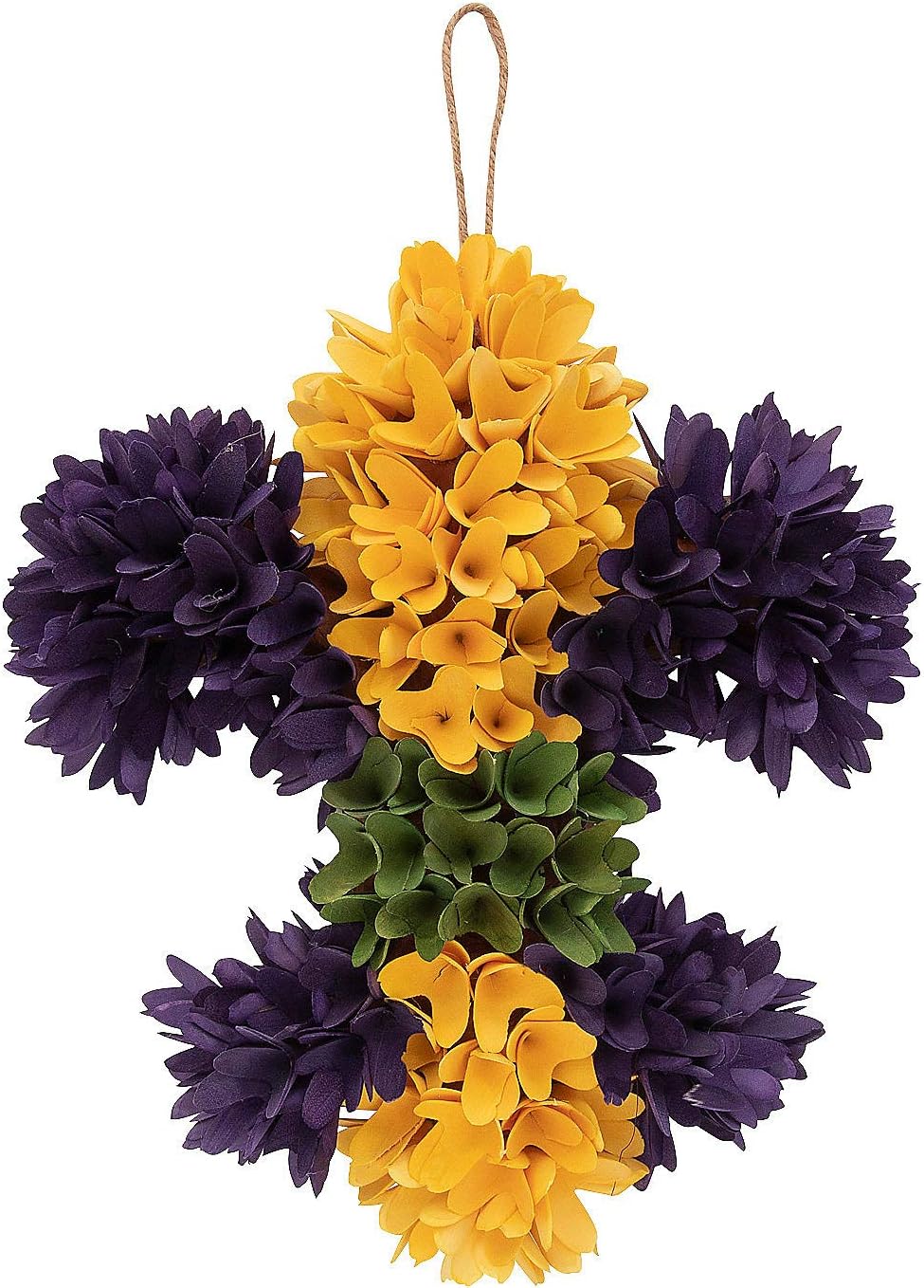 Mardi Gras Fleur de Leis Shaped Wreath - Carved Wood - 12 in x 13 in - Purple, Yellow, Gold - Home Decor