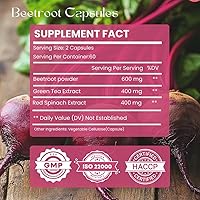 Vista 2 de Cápsulas de remolacha en polvo (120 cápsulas) -1000 mg Fabricado con té verde orgánico y extracto de espinaca roja Cápsulas de polvo