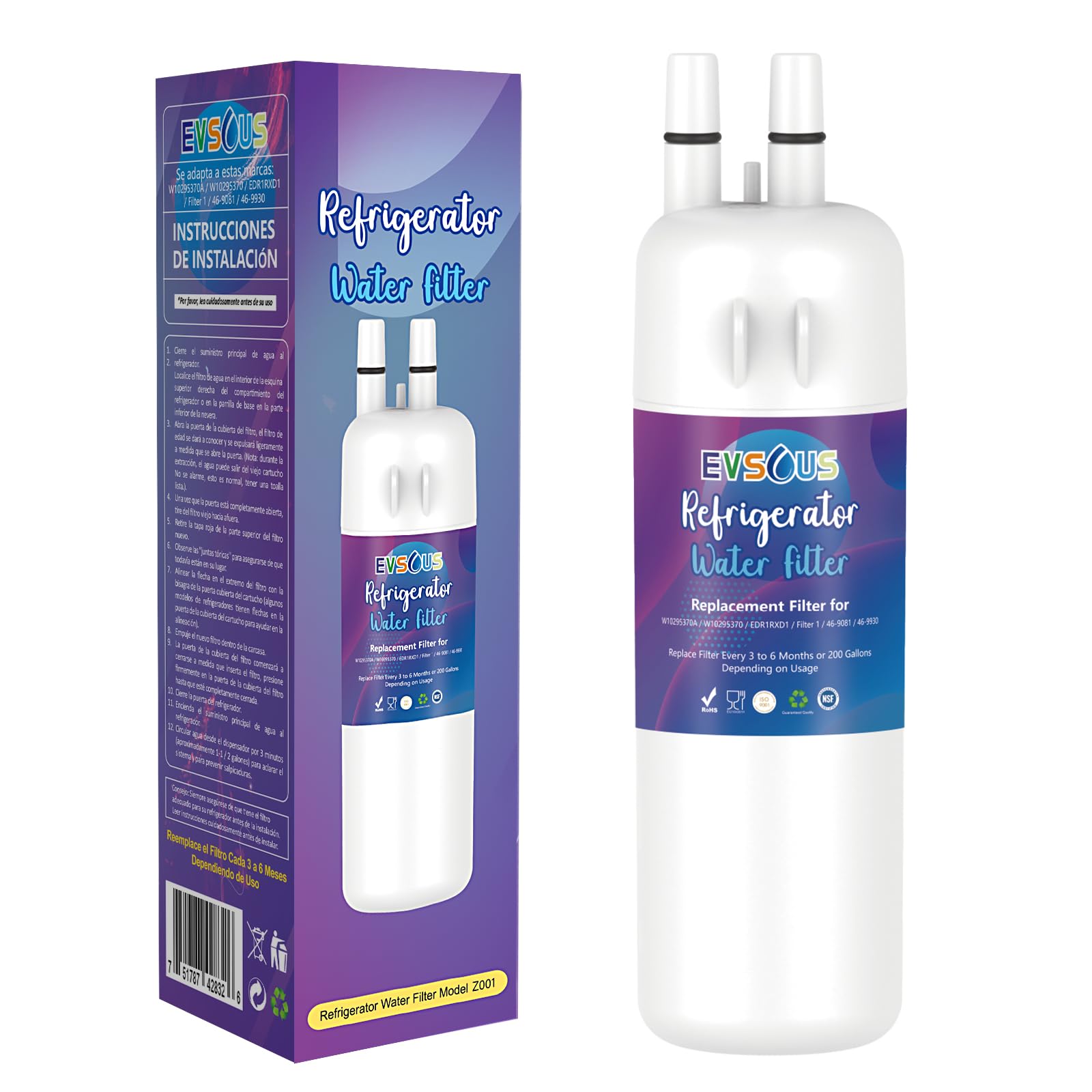 W10295370A Water Filter Replacement, Compatible with EDR1RXD1, EDR1RXD1B, W10295370, WHR1RXD1, KAD1RXD1, P4RFKB2, P8RFWB2L, 46-9930,46-9081 (1) | Fridge.com