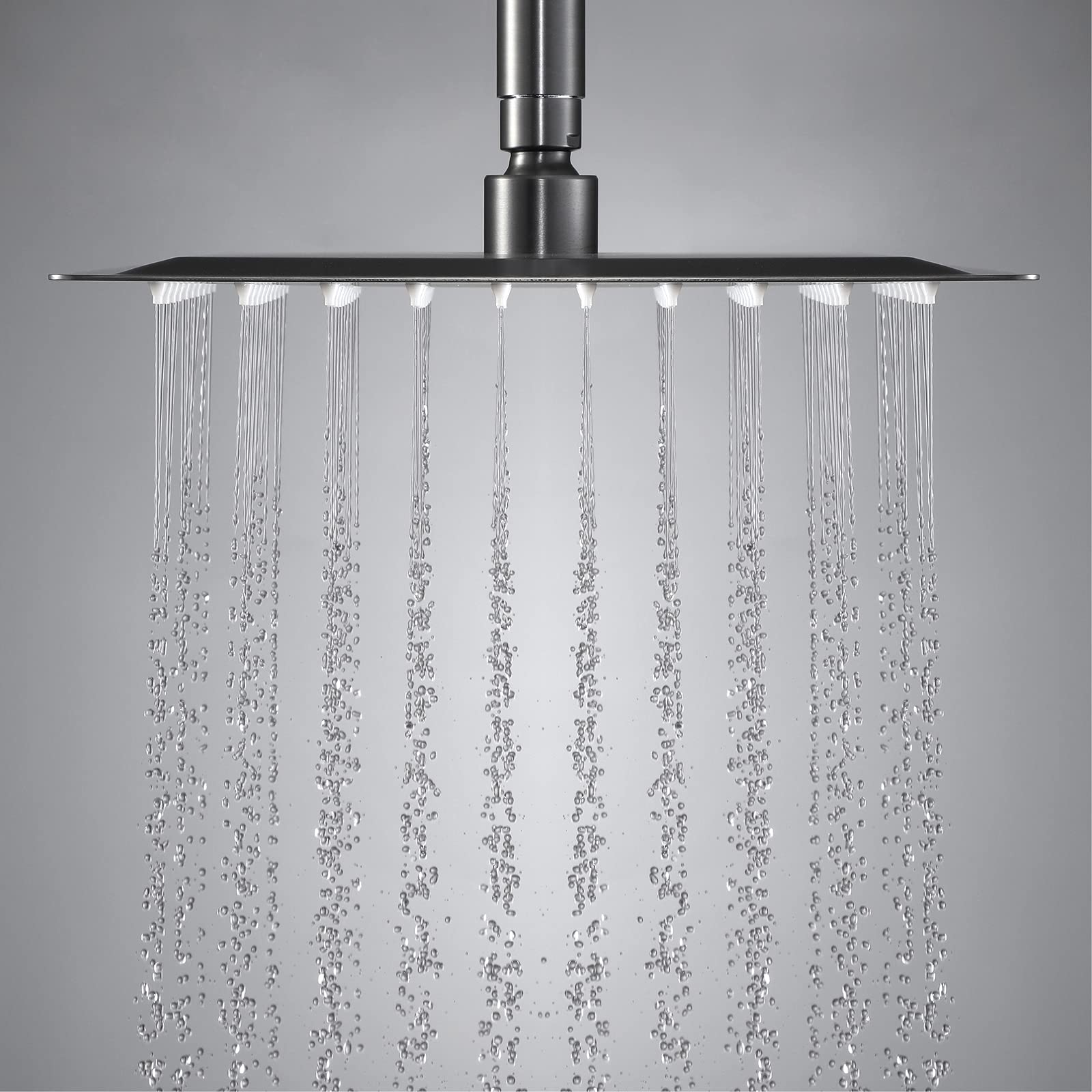Alcachofa de Ducha Gris Cuadrado Alcachofas Fijas para Ducha de Alta Presión Ultra Delgado 304 Acero Inoxidable Rociador Ducha Efecto Lluvia,16 Inch