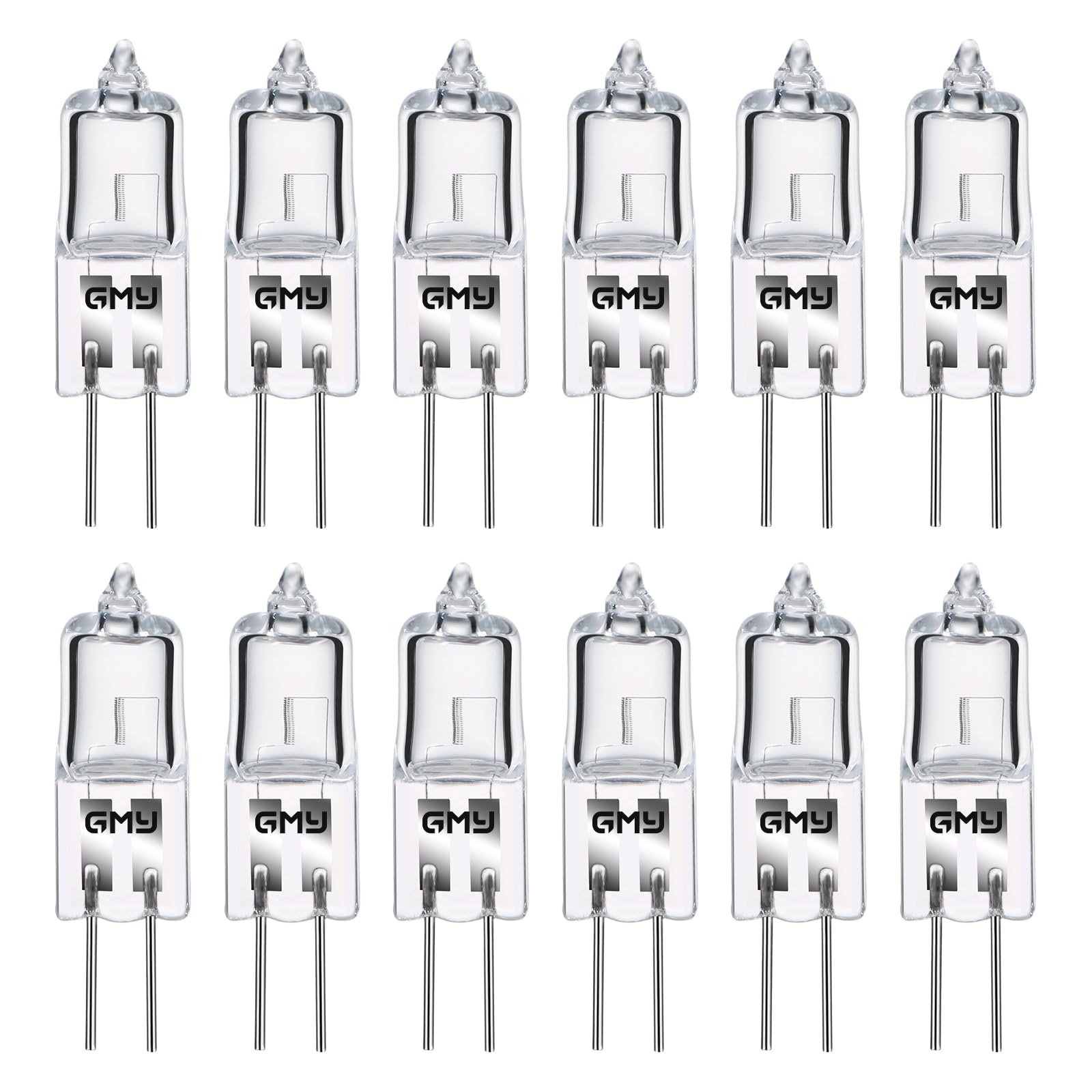 GMY G4 12 Pack Halogen Light Bulbs 10W 12V 2800K Warm White Dimmable 2-Pin Capsule Lamps, High CRI No Flicker for Cooker Hood Bathroom Lava Cabinet Table Downlight Kitchen Ceiling Lamp