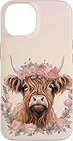 Vista 4 de Funda bohemia para iPhone 16 con diseño de vaca escocesa de las tierras altas, color rosa