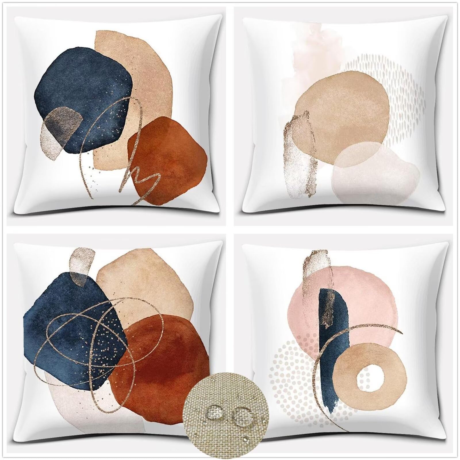 Federe Cuscini Divano 65x65cm Set di 4 Cuscini per Divano in Lino Cuscini Esterno Quadrato Doppio Lato Estate Impermeabili Astratto Cuscini Decorativi,per Divano Soggiorno Arancione bruciato OW-2953