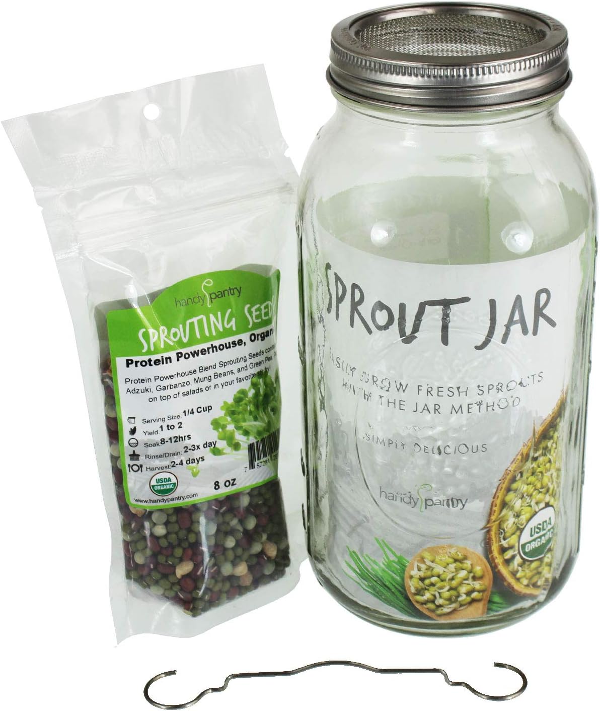 Deluxe Sprouting Jar Lid Kit With Seeds | Includes Half Gallon Jar, 316 Stainless Sprouting Ring With Mesh Strainer, Sprouting Stand, And Handy Pantry Sprouting Seeds