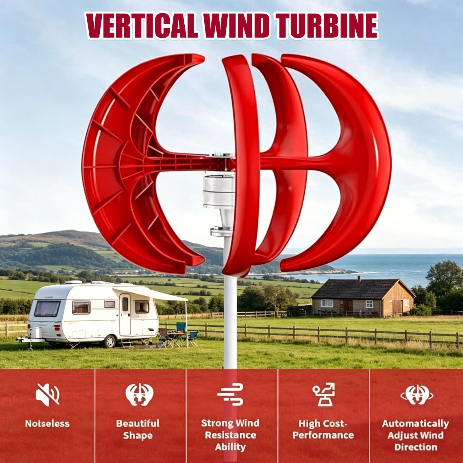 Kit generador de turbina eólica con diseño Vertical de 5 Palas, Equipo productor de Electricidad electromagnética, para soluciones de energía doméstica y Fuera de la Red 24V-600W