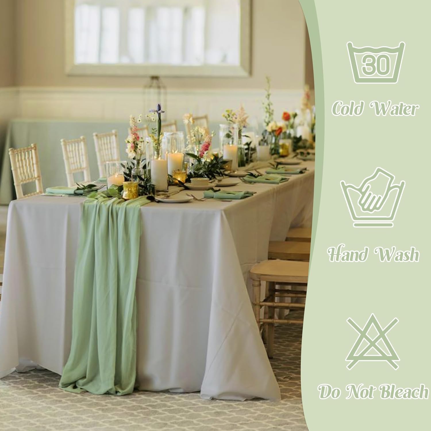 6 Pack 10Ft Sage Green Chiffon Table Runner 29x120 Inches Sheer Fabric Table Runner Romantic Wedding Runner for Thanksgiving Christmas Bridal Shower Decorations（Sage Green）
