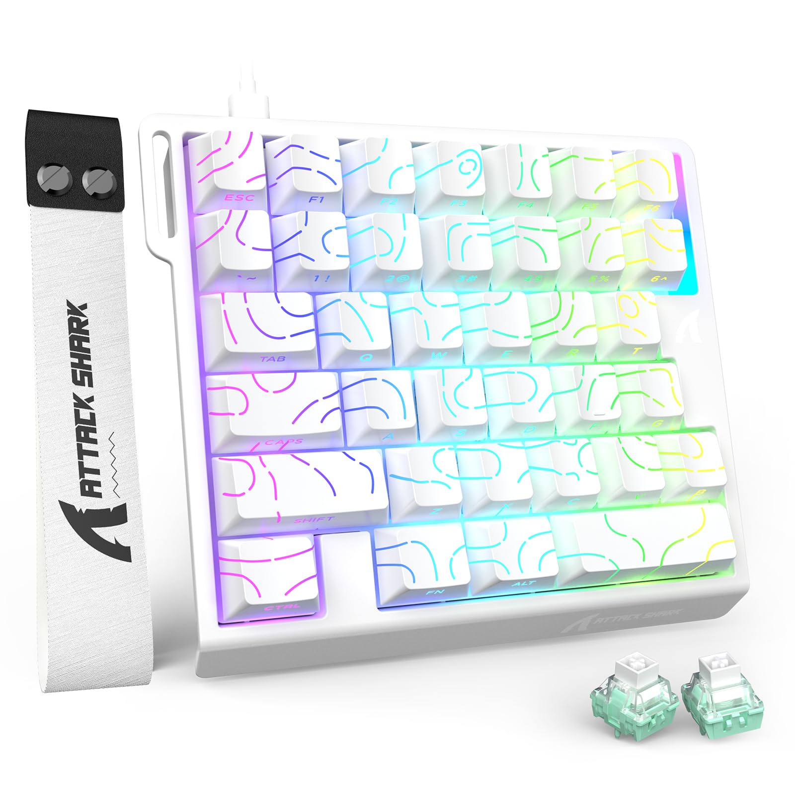 MAMBASNAKE Attack Shark M36 HE Teclado Gaming Una Mano 8000Hz Rapid Trigger, 36 Teclas Cable Interruptor Magnético, Precisión RT 0,01mm, SOCD & DKS, Retroiluminación RGB, para PC/Mac, Blanco Contour