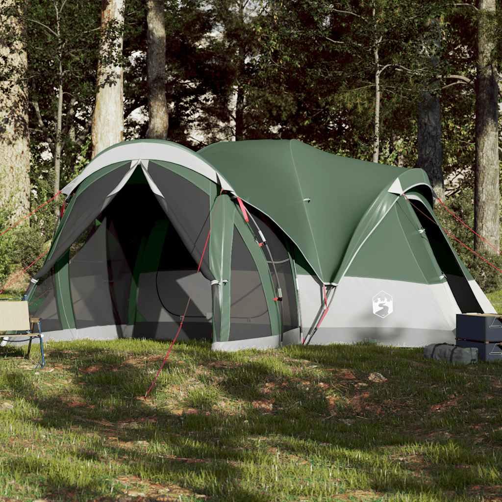 Tenda familiare tipi per 8 persone, grande tenda da campeggio con 2 cabine letto e tenda, tenda leggera per gruppi, poliestere grigio e arancione, 490 x 459 x 196 cm