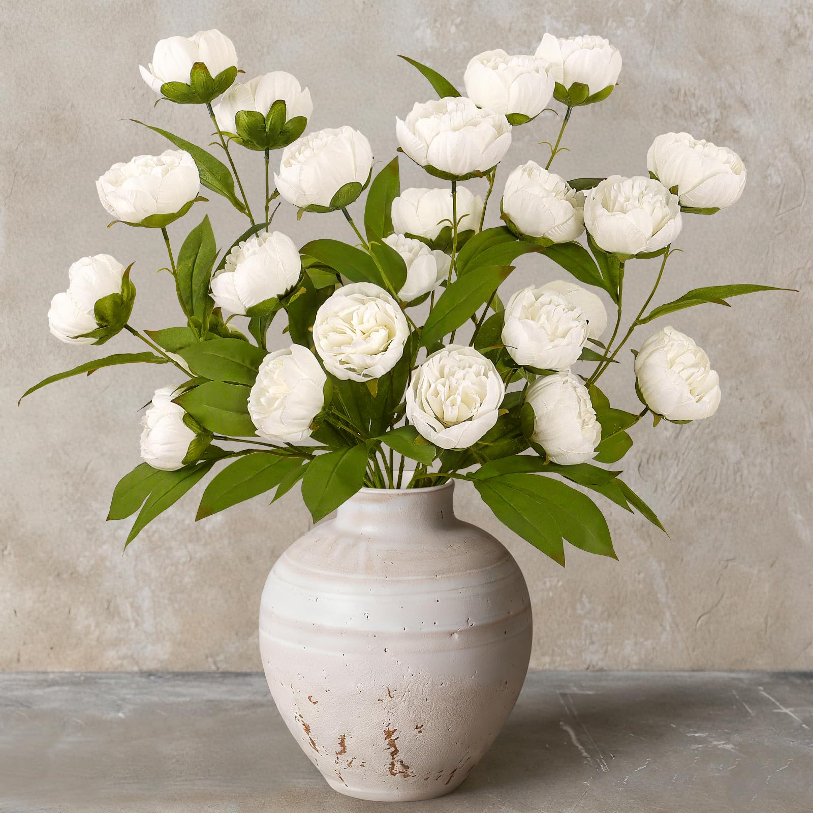 ASTNIC 6 Bunches Faux Silk Peonies Artificial Flowers for Vase -27", Bulk Fake Peony Branches with Faux Stems, Fake Flowers and Leaves for DIY Floral Bouquet Table Decorations Centrepiece, Home Decor