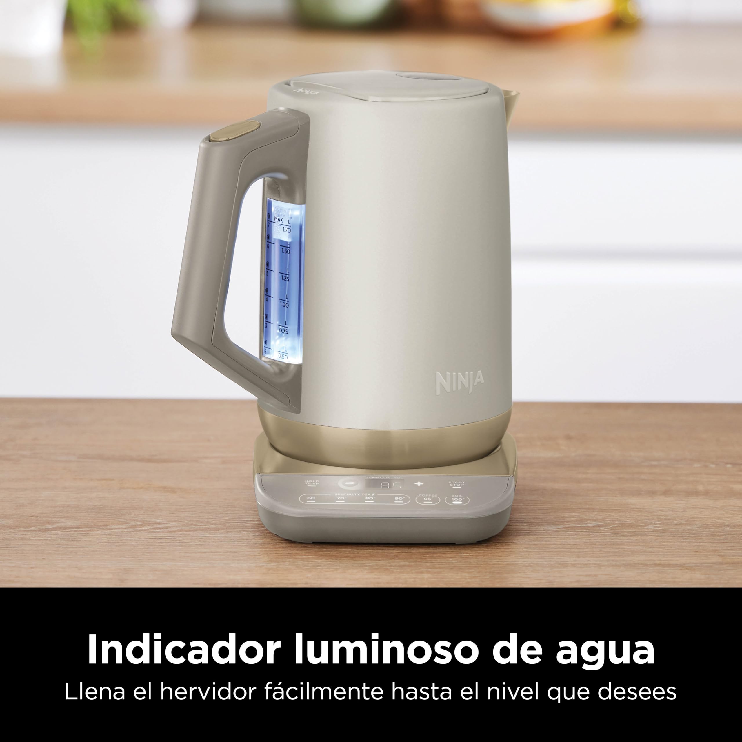 Ninja Hervidor de Agua Eléctrico, Piedra Dorada, KT201EUSTGD | Con Temperatura Regulable, 1,7 L, Hervido Rápido, 6 Temperaturas Predefinidas, Función Hold Temp (Mantener Temperatura)