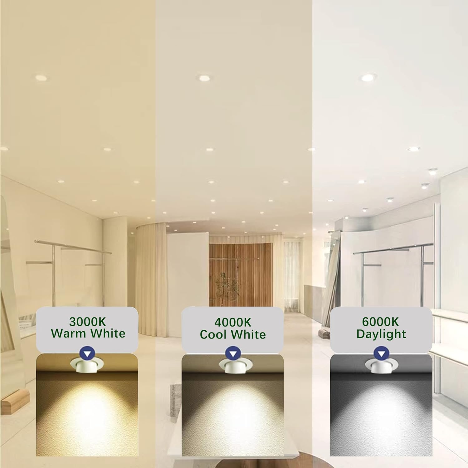 Recessed Lighting with Junction Box,1 Pack Adjustable LED Can Lights with Extra Accessories Gift Pack, 3000K/4000K/6000K Selectable Dimmable High Brightness Downlight AC85-265V Anti-Glare