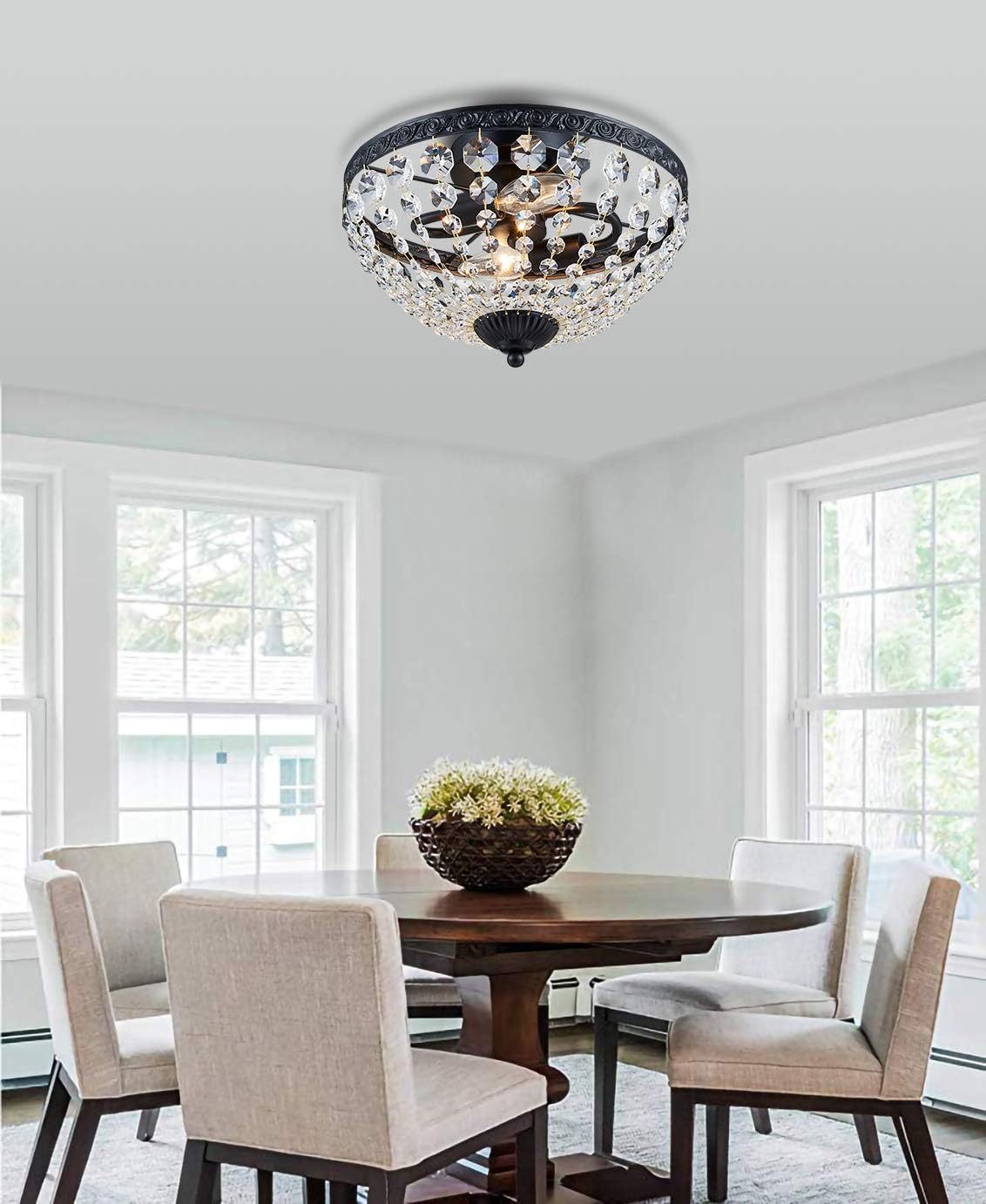 Get Discount Offer Bestier Modern French Empire Black Finish Crystal Flushmount Chandelier Lighting LED Ceiling Light Fixture Lamp for Dining Room Bathroom Bedroom Livingroom 2 E12 Bulbs Required D12 in X H9 in 🔥 Cashback up to 70% Bestier Modern French Empire Black Finish Crystal Flushmount Chandelier Lighting LED Ceiling Light Fixture Lamp for Dining Room Bathroom Bedroom Livingroom 2 E12 Bulbs Required D12 in X H9 in