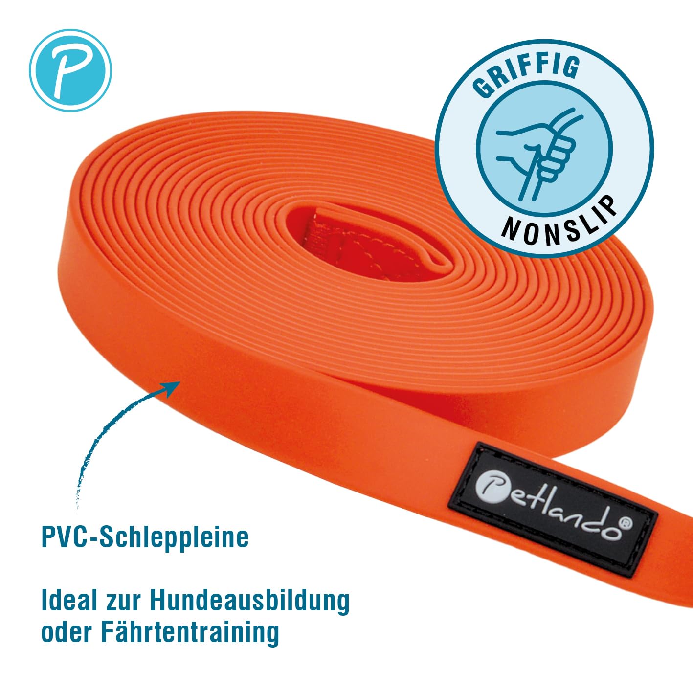 Petlando Schleppleine Trekking Such- und Trainingsleine für Hunde, für Ausbildung, extrem belastbar, viel Bewegungsfreiheit, einfache Reinigung – 5m x 1,5cm, orange