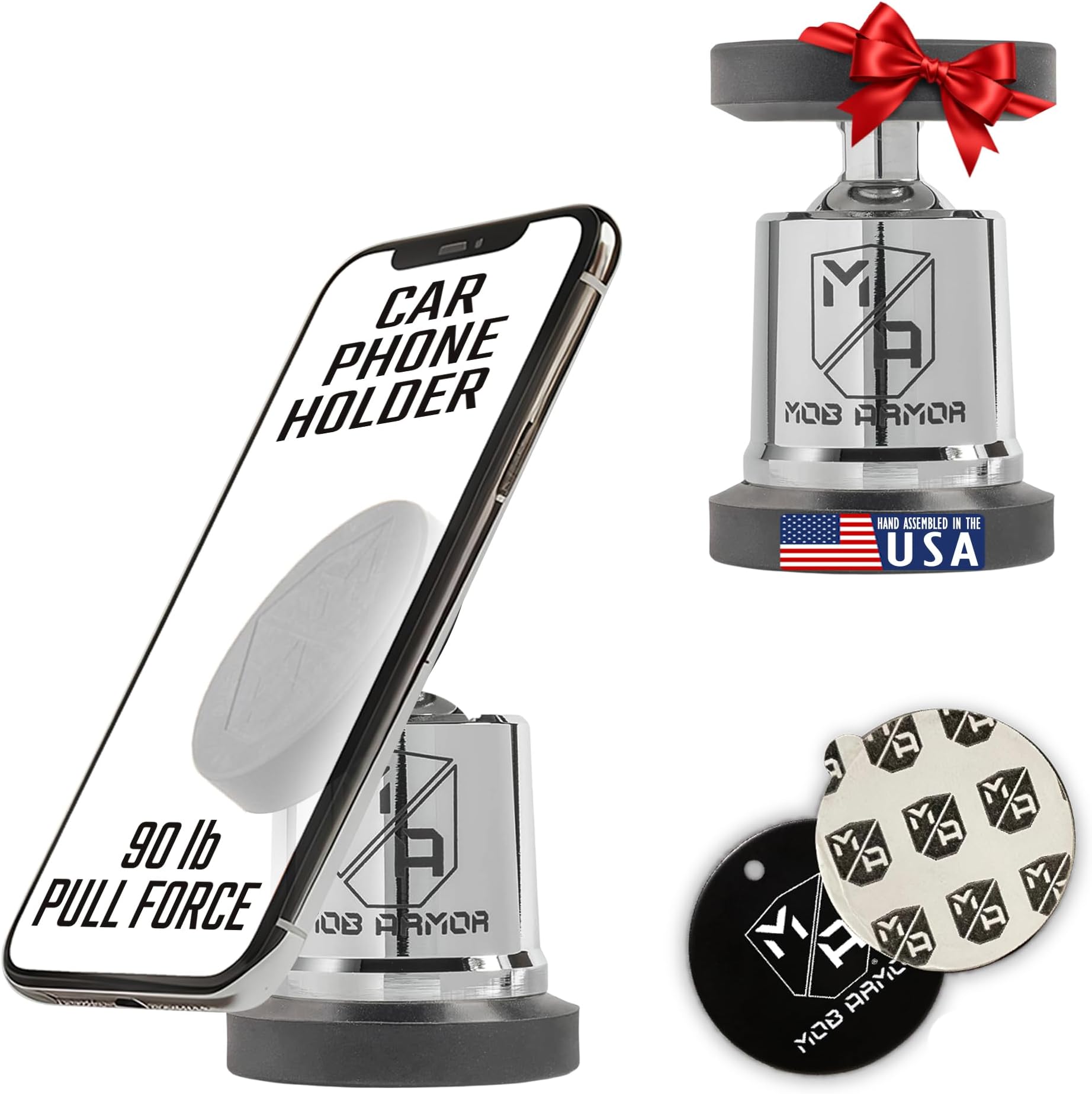 Mob Armor MobNetic Maxx - Magnetic Phone Holder for Car, USA Assembled Car Phone Mount, Supports iPhone & Android, Christmas, White Elephant for Men, Dad, Boyfriend, Husband - Chrome