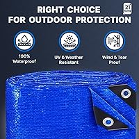 Vista 2 de Lona de polietileno azul resistente de 8 x 10 pies, resistente a los rayos UV, impermeable, resistente a la intemperie, lona multiusos