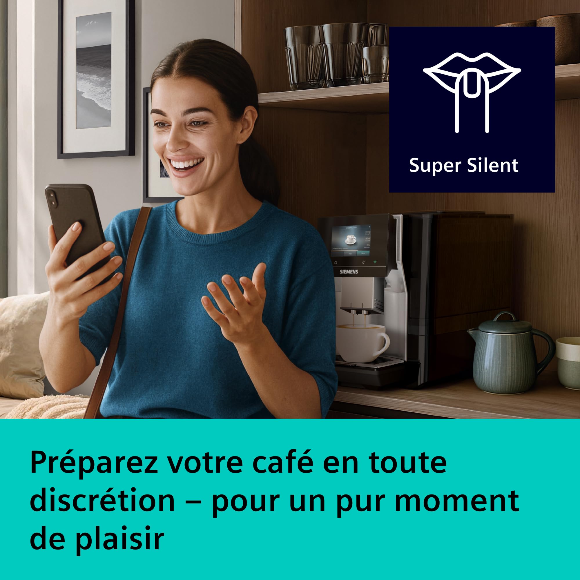 SIEMENS Machine à café entièrement automatique, EQ700 iAroma, écran tactile, récipient à lait intégré, chauffe-tasses, Cold Brew et Slow Brew, application Home Appliances, inox/noir, TQ727E03
