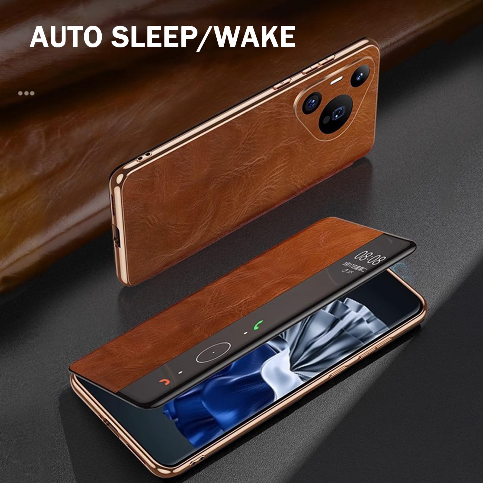 Schwarz,70, Handyhülle Für Huawei Pura 70 Ultra/70 Pro +/70 Pro/70, View-Fenster Intelligenter Schlaf Hülle Echtes Leder Retro Flip Rundumschutz Schutzhülle