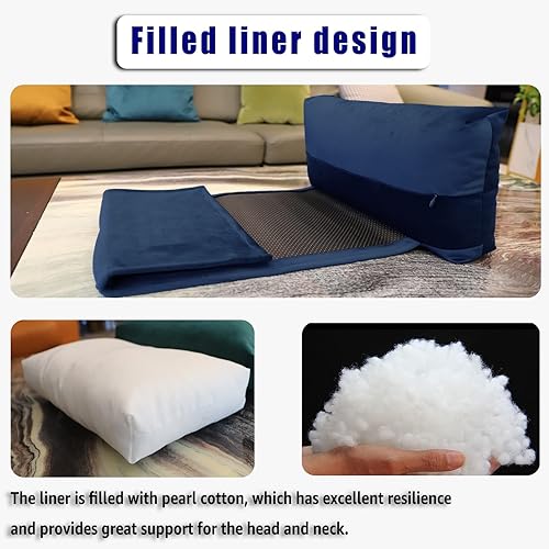 Miniatura 5 de Almohada ajustable para reposacabezas y sillones reclinables, cojín de terciopelo antideslizante para apoyo del cuello y alivio del dolor (azul