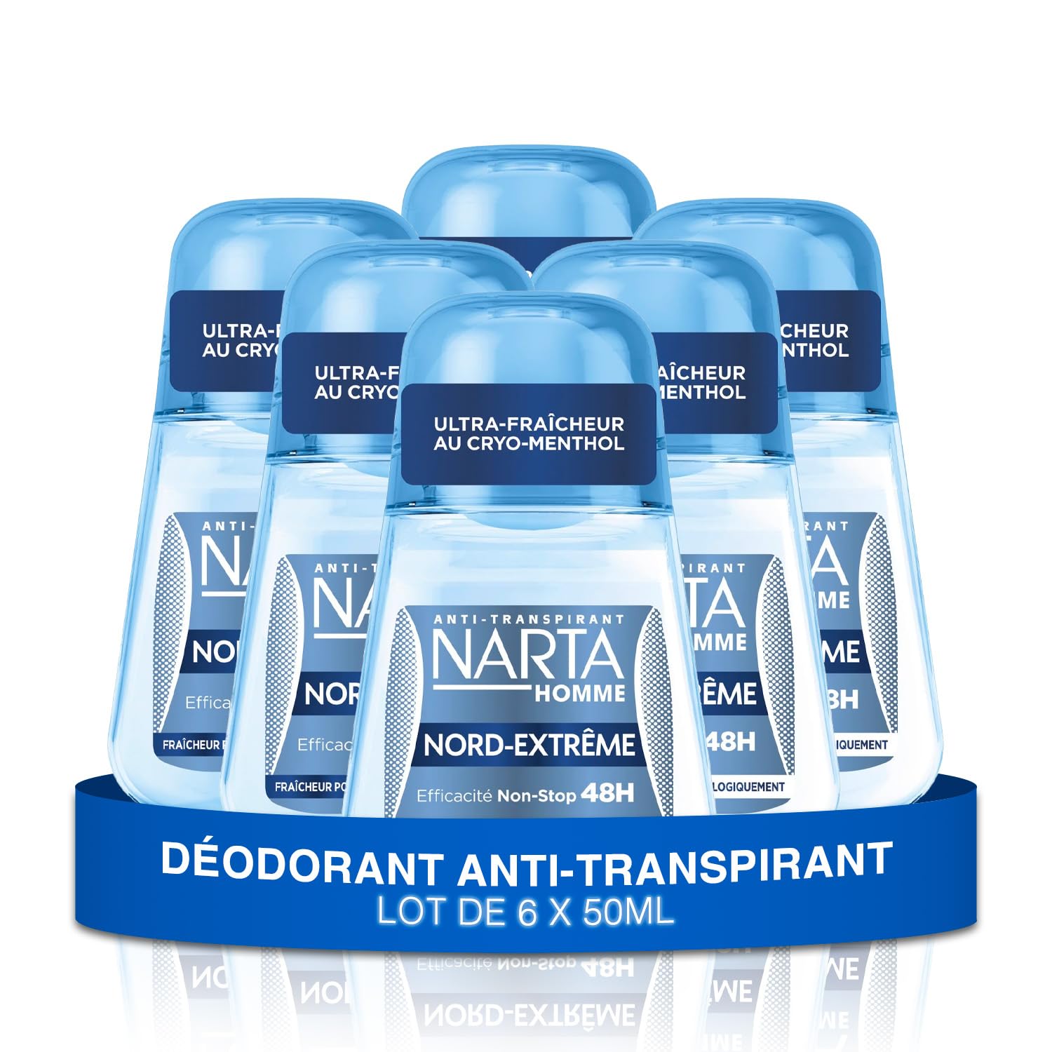 Narta - Déodorant Homme Bille - Nord-Extrême Anti-Transpirant Nord-Extrême Efficacité Non-Stop 48h - lot de 6 x 50ml