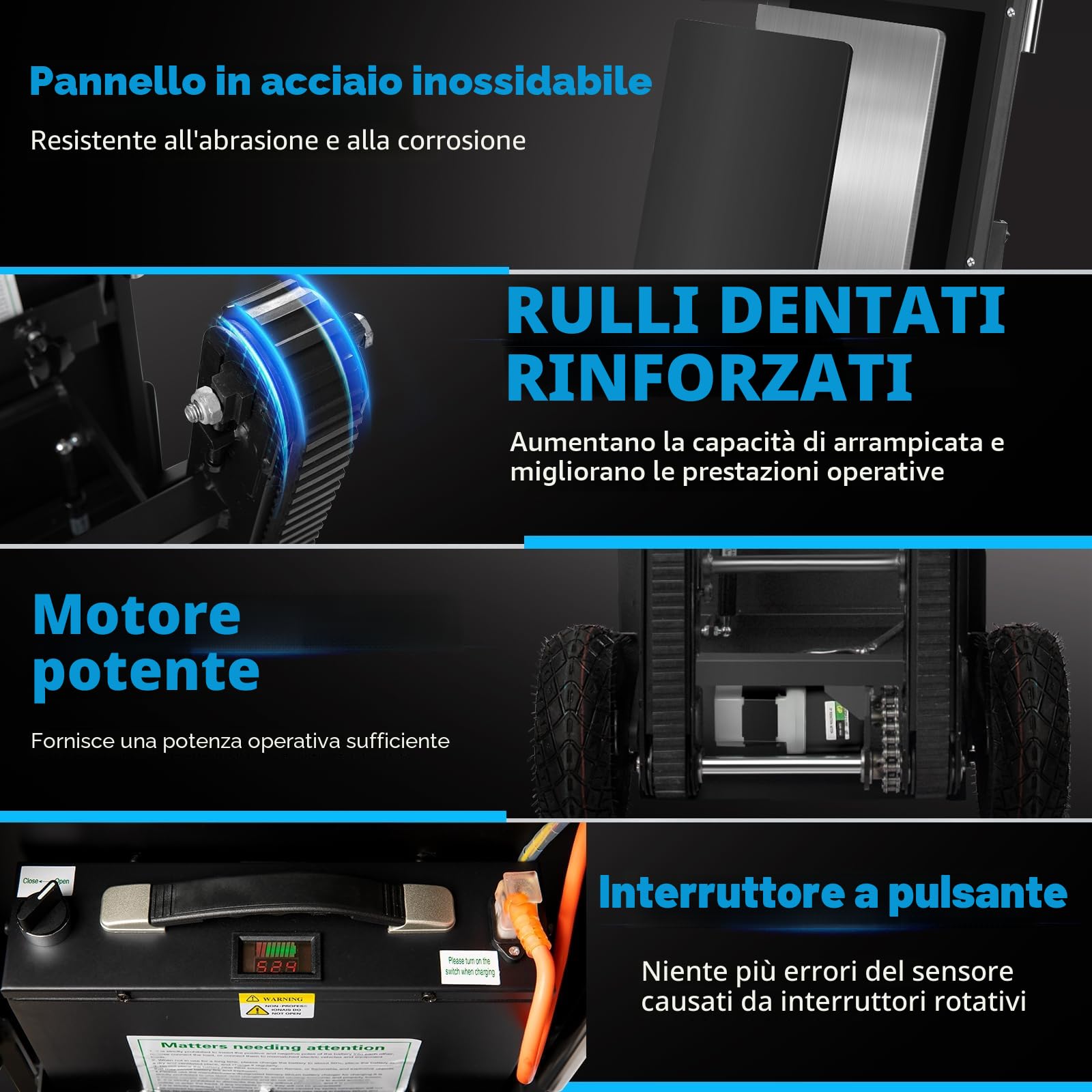 Afitdon Carrello elettrico da 1250 W, con capacità di carico di 408 kg, per scale e discese, con corda di sicurezza e pompa ad aria, per il trasporto di mobili 4D2
