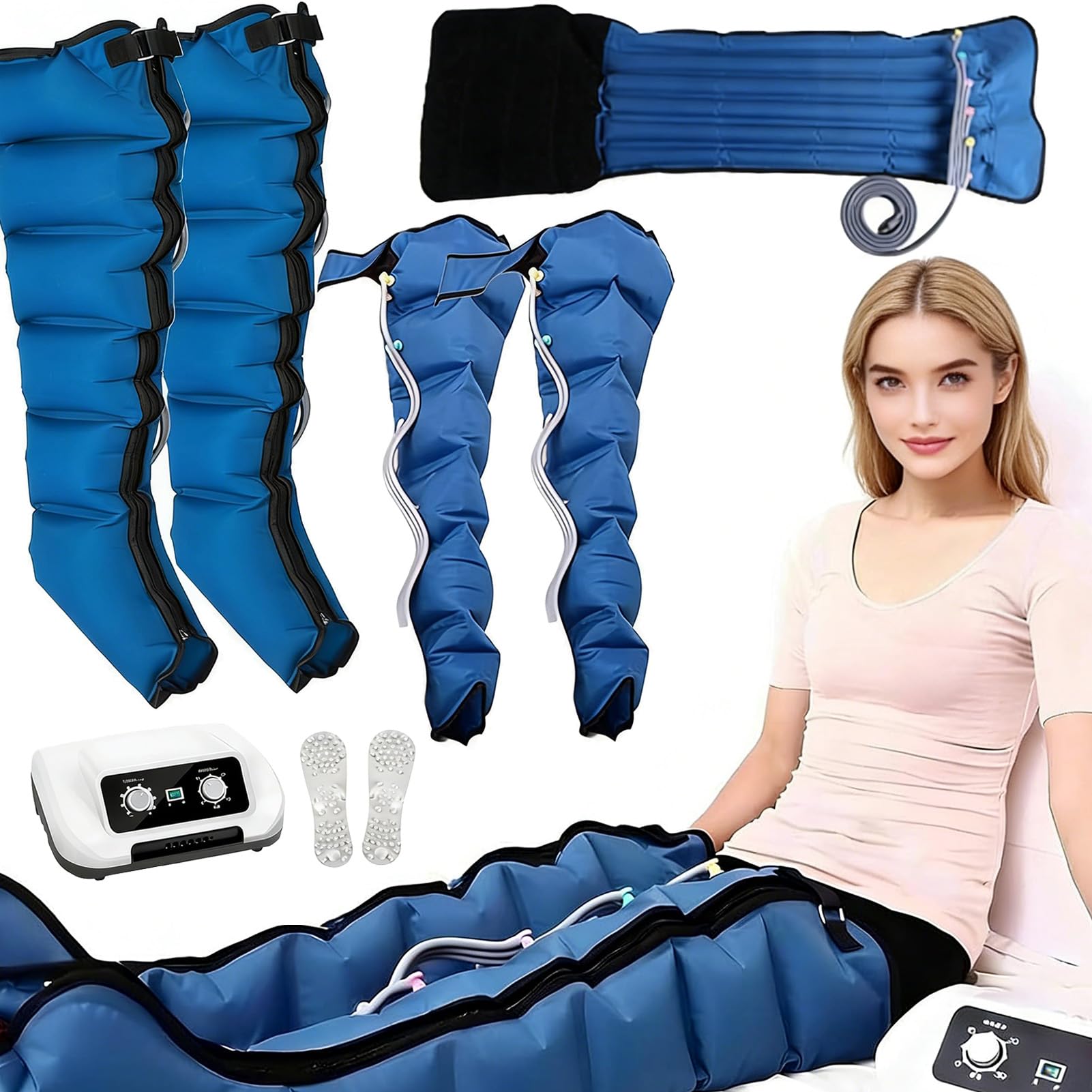 Presoterapia para Casa Completa, Botas De Presoterapia 6 Cámaras, Compresión De Aire 0-240 mmHg, Tiempo Regulable 0-30 Min, Mejora Circulación, Reduce Dolores Musculares