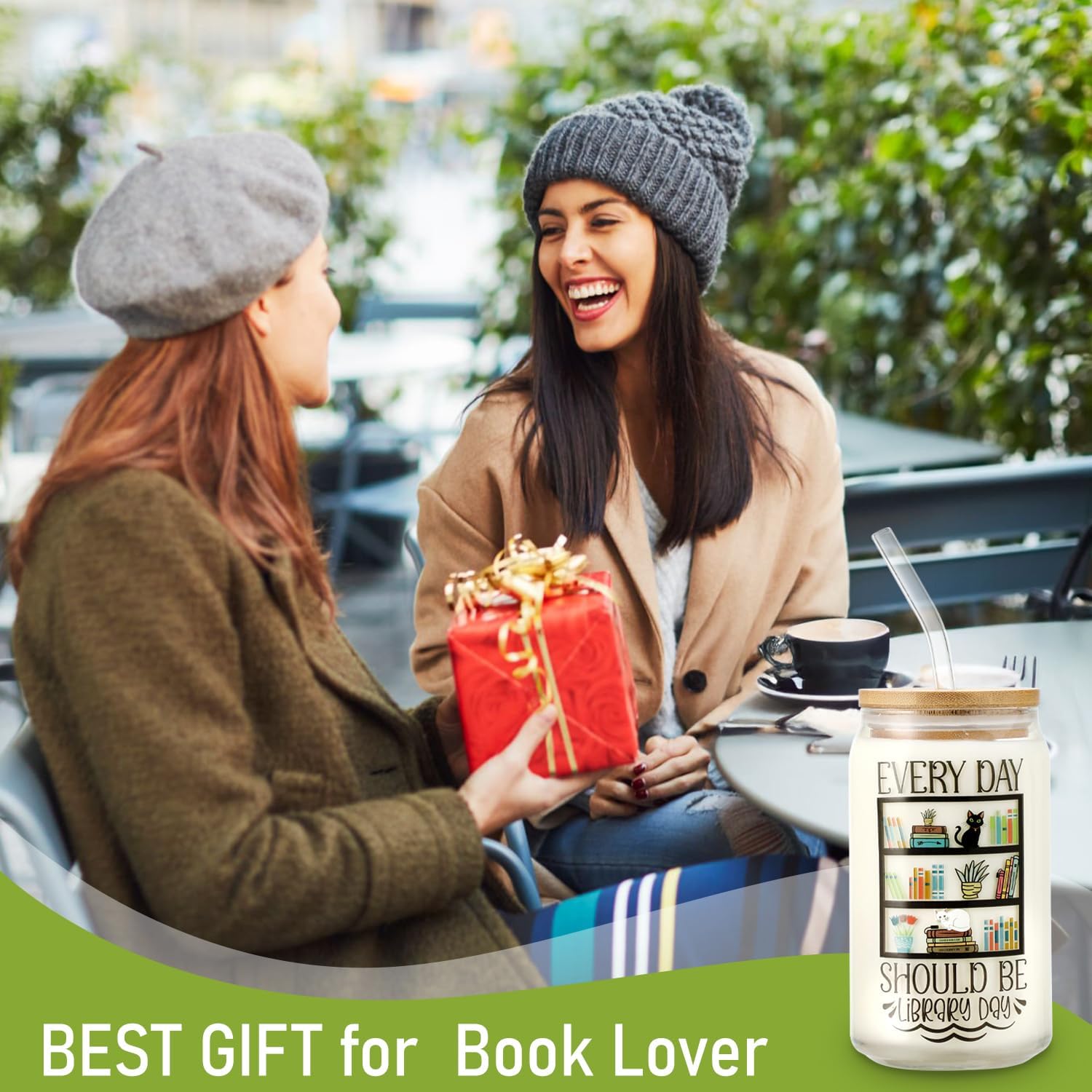 Christmas Book Lovers Gifts for Women,16oz Books Iced Coffee Glass Cups with Lids and Straws, Reading Bookish Reader Lover Themed Gift, Bookworm Gift for Friends, Teacher ,Librarian Who Love Book - Image 6