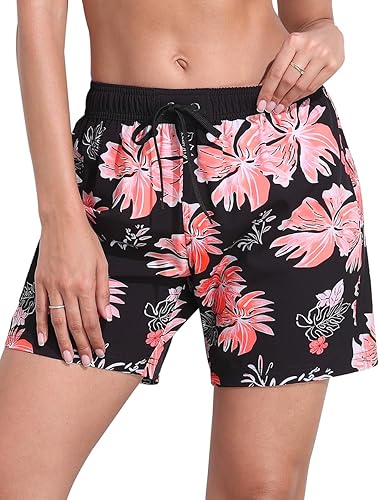 Nonwe - Pantalones cortos de baño para mujer, con forro de malla, de secado rápido, color liso, ideales para playa y verano
