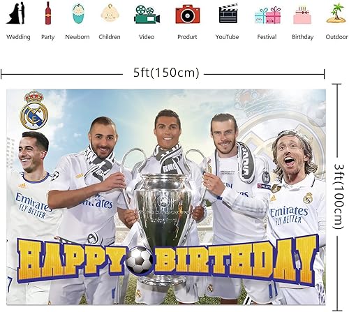 Miniatura 2 de Fondo de fiesta de cumpleaños del Real Madrid CF, decoraciones de fiesta de cumpleaños del Real Madrid, fondo de fotos de fútbol Cr7, accesorios