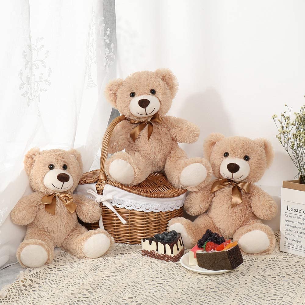 MorisMos 3Pcs Oso de Peluche, 35cm Marrón Claro Osito Peluche Pequeño Kawaii Suave Osito Teddy Bear Regalos para Niñas Chico Valentines Cumpleaños Navidad