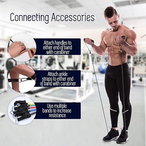Miniatura 6 de Juego de bandas de resistencia bandas de ejercicio con anclaje de puerta de mano apilables hasta 150 libras correas de tobillo para entrenamiento de
