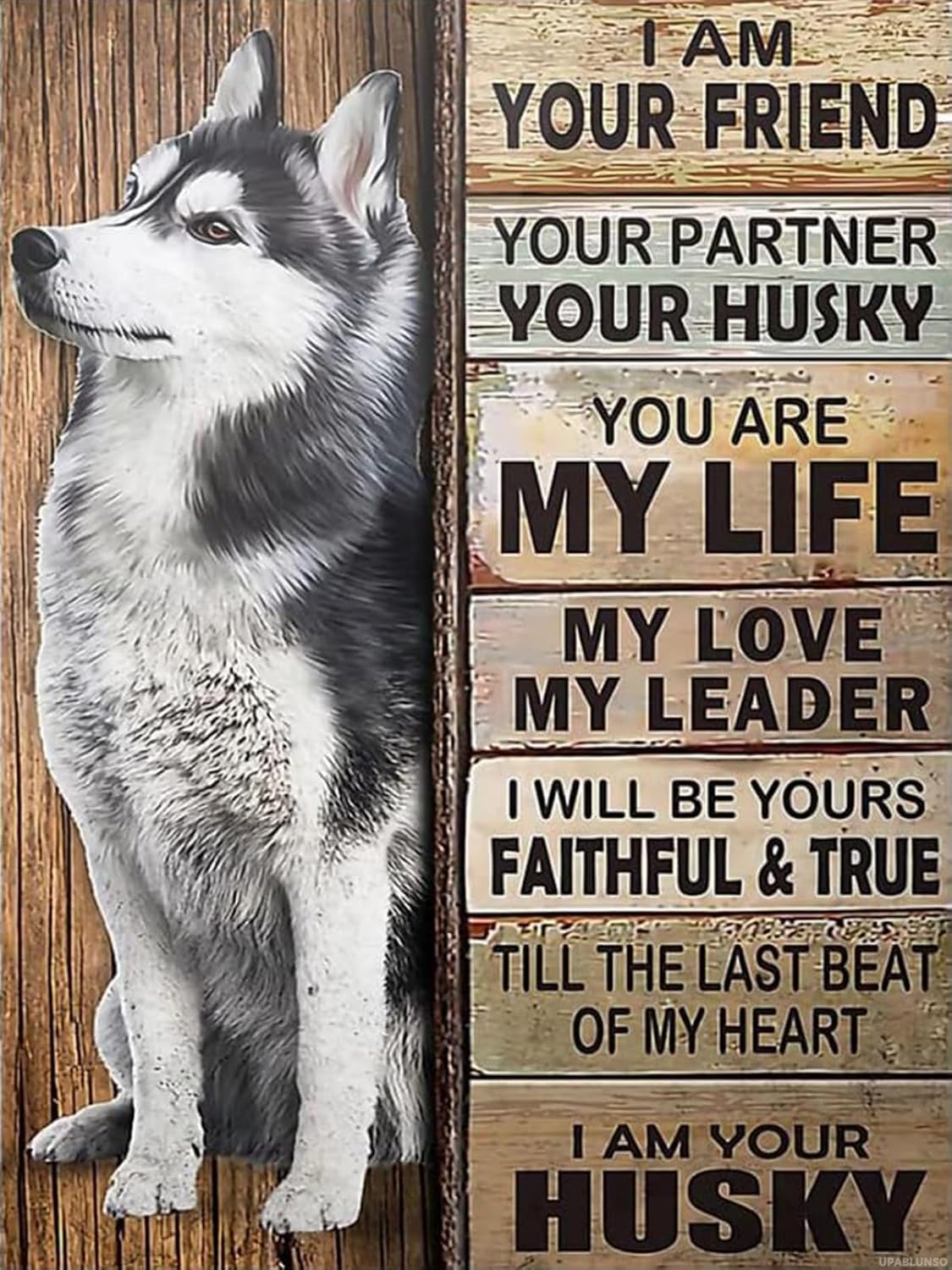 UPABLUNSO Diamond Painting Kits for Adults Huskies Friend Words DIY 5D Animals Diamond Art Kits Round Full Drill Diamond Dot Pictures Craft Art for Home Wall Decor 12x16 inch