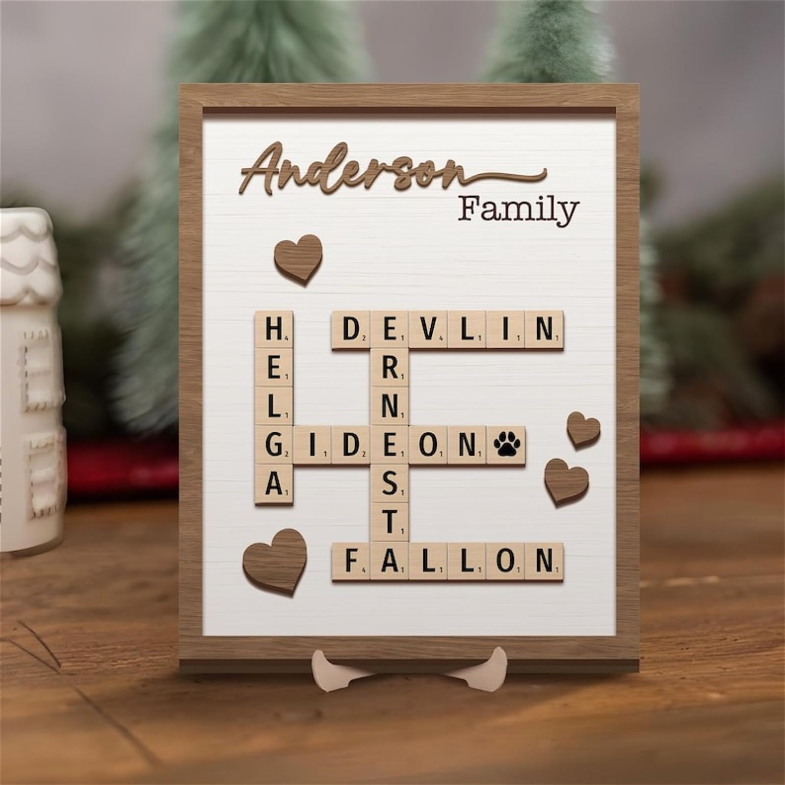 Personalized Wooden Family Name Crossword Sign Personalized Scrabble Puzzle Family Name Sign,Home Decor (10X12''(254 * 305mm))